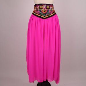 🌞 Embroidered Pink Ethnic Chiffon Skirt Dress Beach Cover Up Sexy Boho Hippie